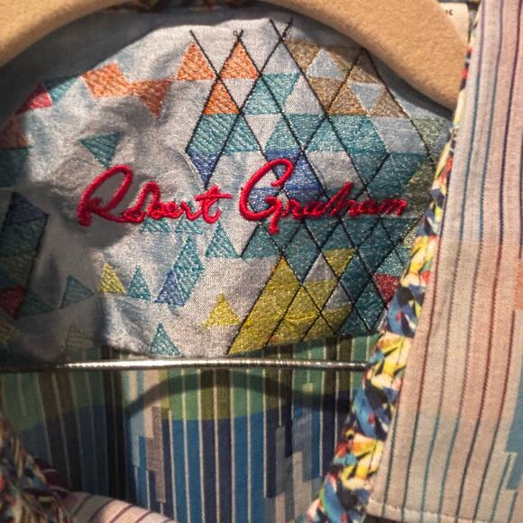 Robert Graham Blue Vertical Blocks Embroidered Flip Cuff Classic Fit Size 2XL - Picture 7 of 12